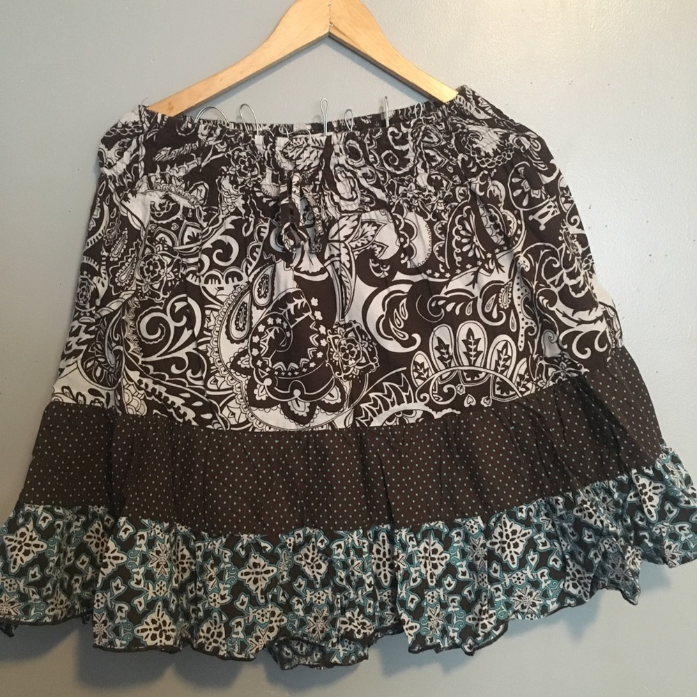 Juniors Skirt Paisley Brown/White/Blue Size M
